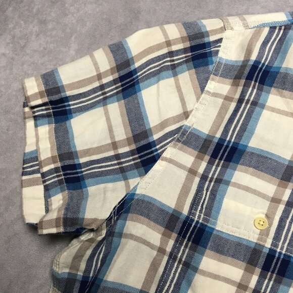 Lucky Brand Men Button Up Plaid Shirt size XL Short Sleeve Blue White California - Picture 8 of 15